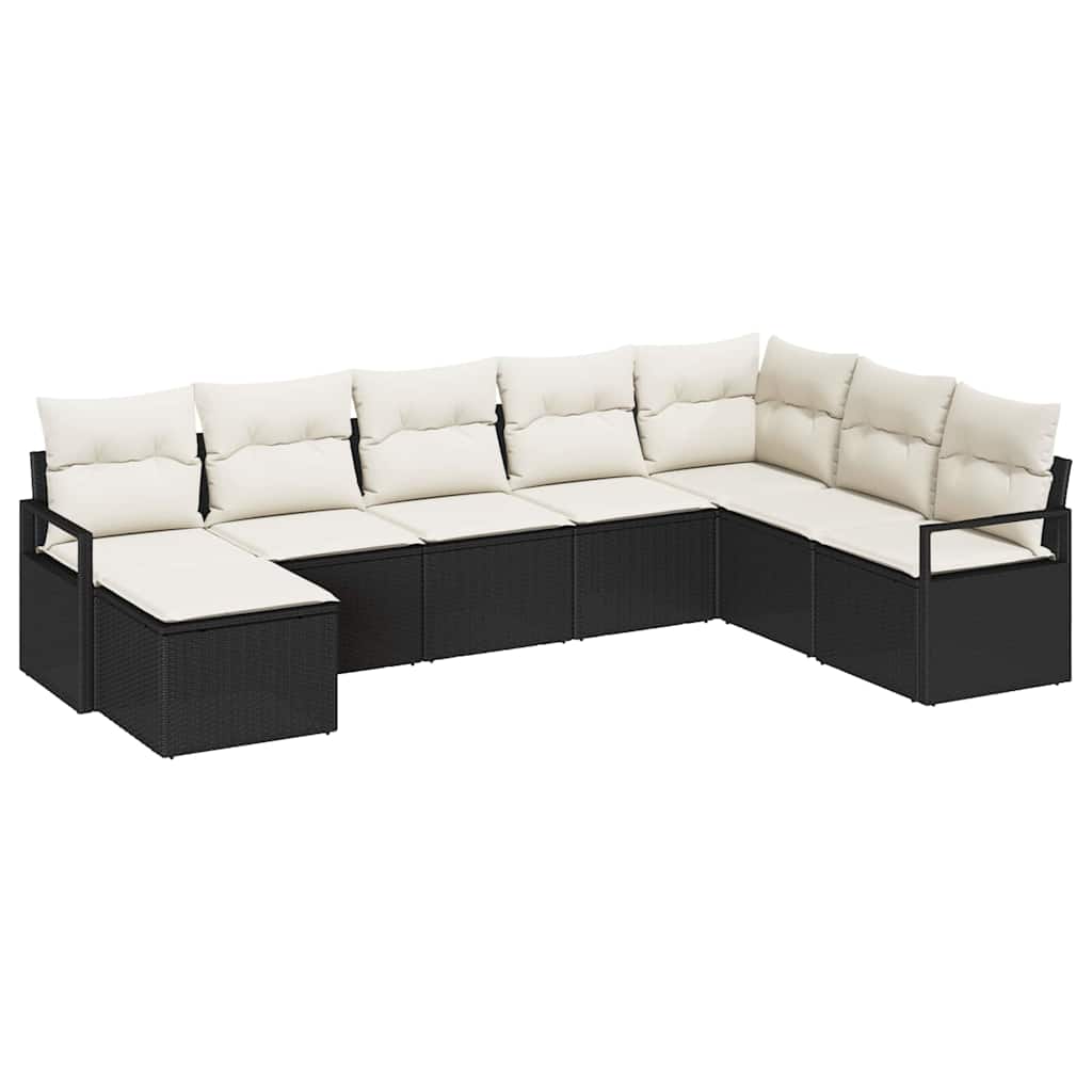 Garten-Sofa-Set mit Kissen mit Speicher 8 pcs Schwarz und Creme